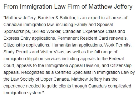 from immigration law firm of matthew jeffery