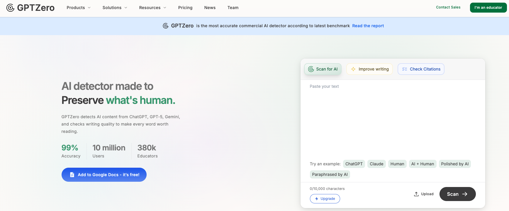GPTZero AI Detector Tool