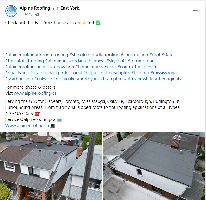 an example of a social media post of a roofing contractor