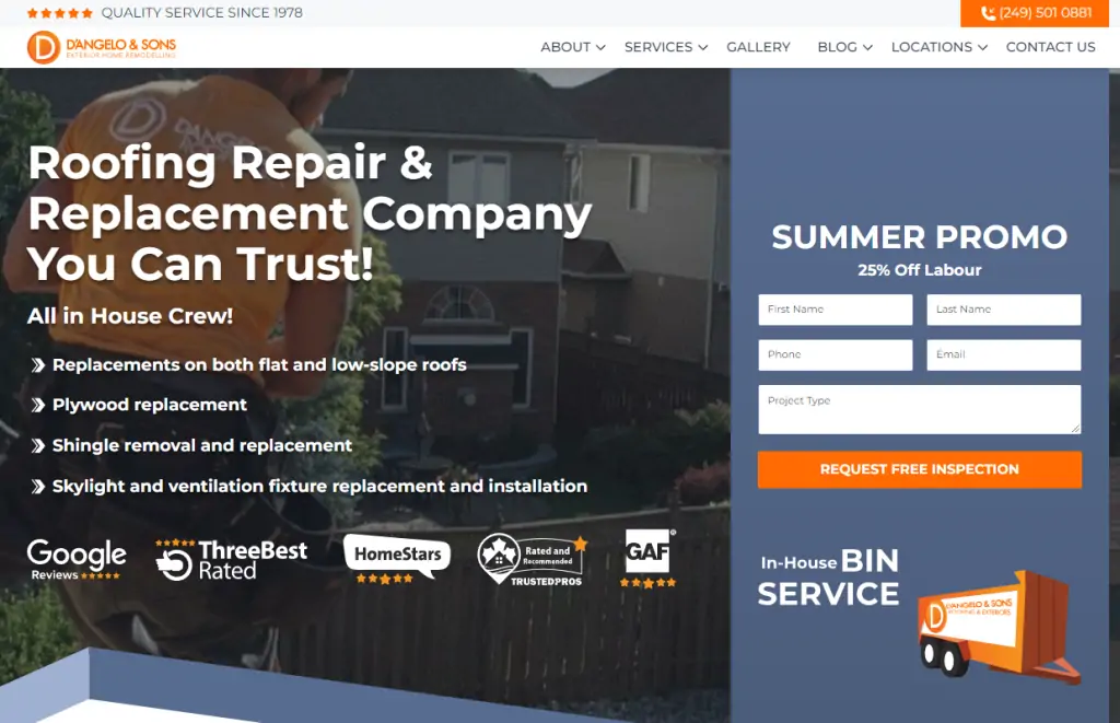 example of ranking website icons published on the website of the roofing contractor