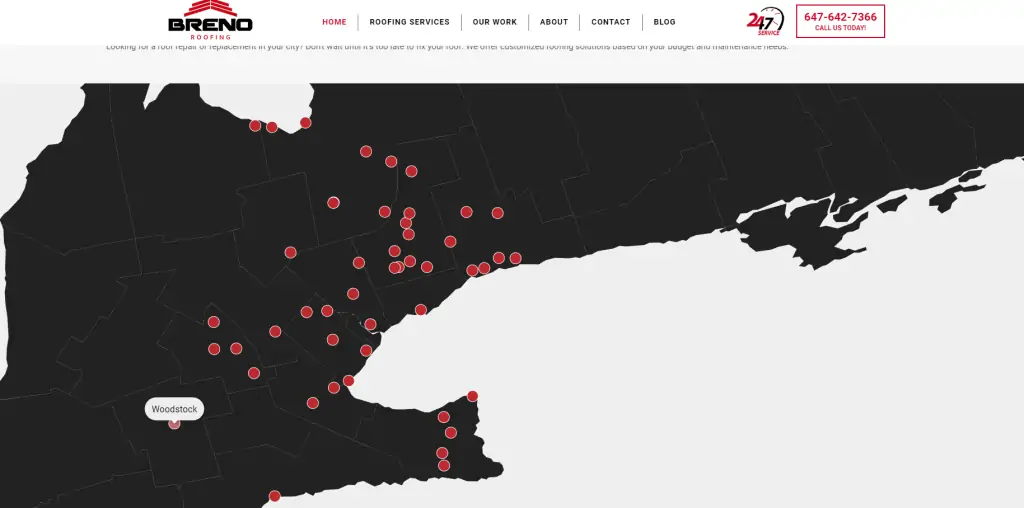 roofing business demonstrating their service area using map