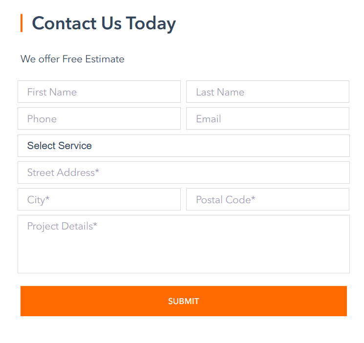 an example of contact form for a paving marketing 